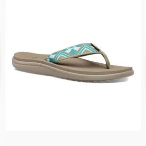 Teva Tan Footbed Flip Flop with Teal Geometric Strap